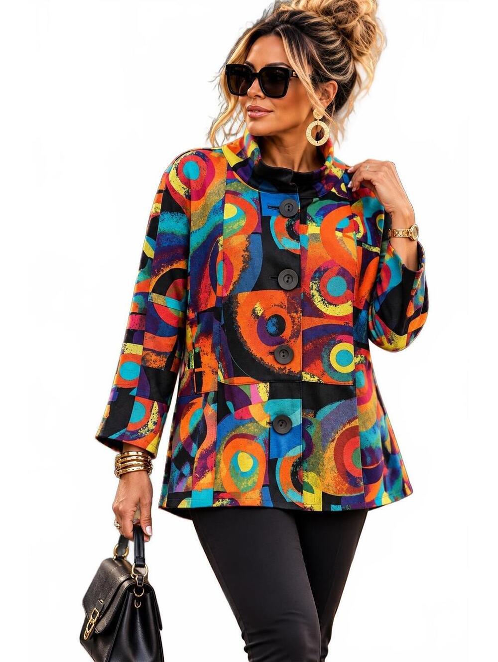 Ali Miles Artsy Colorful Wired Collar Wearable Art Tunic Top-Size XL